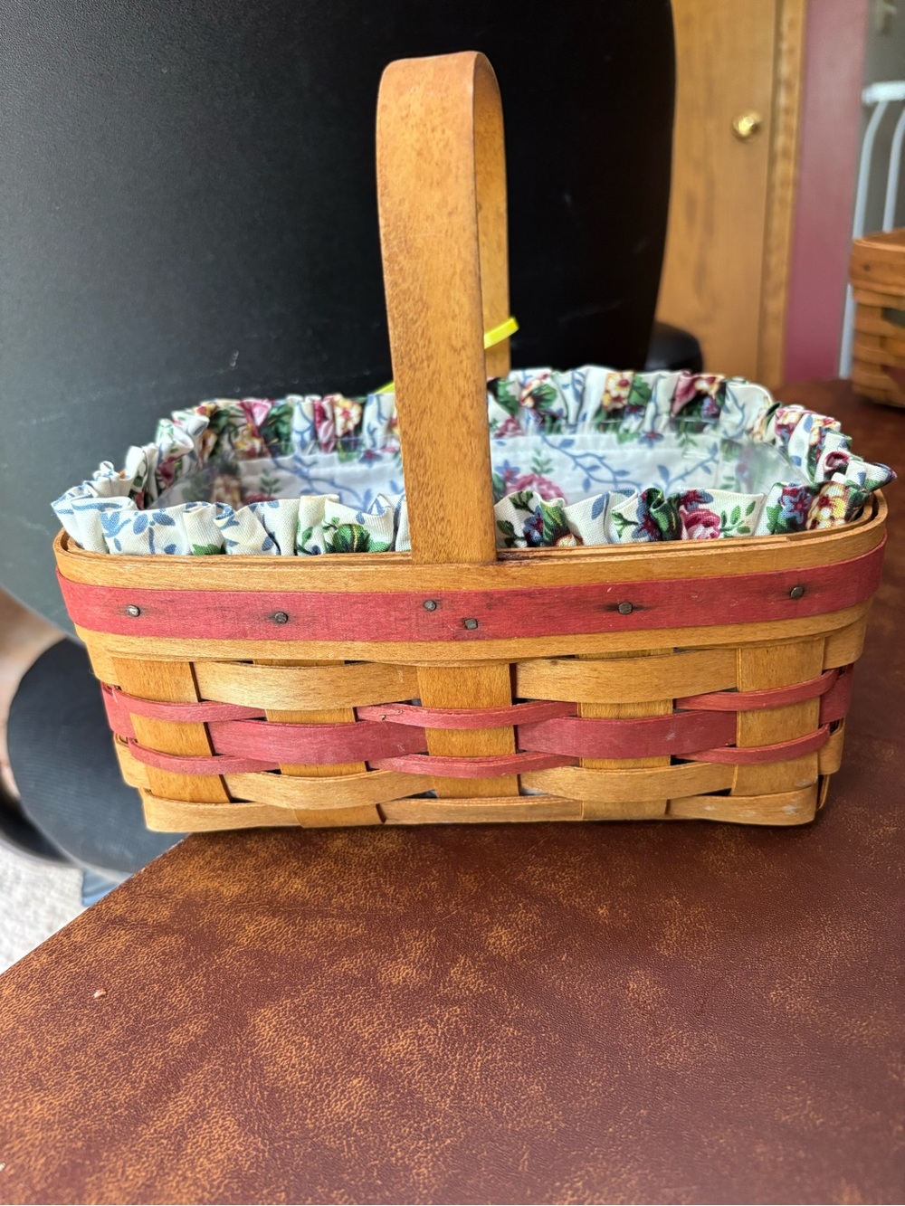 Longaberger 1994 Mother’s Day basket, liner and protector, cards.